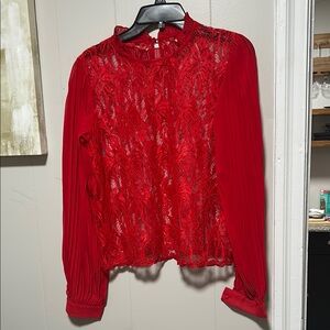 SHEIN Vibrant Red Lace Blouse